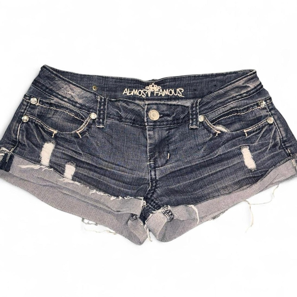 ALMOST FAMOUS Y2K Mcbling Denim Low Rise Booty Shorts Size 5